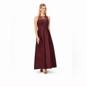 Adrianna Papell NWT SZ 6 Burgundy Beaded Sequin Illusion Neck Formal Evening MOB